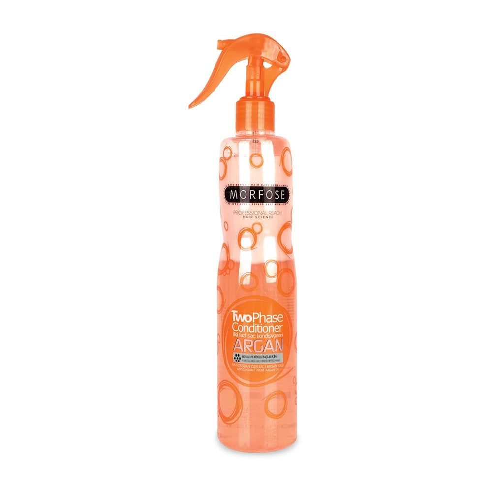 Morfose Argan 2-Phasen Conditioner Spray 400 ml – Haarpflegespuelung - Leave-In Haarpflege mit Arganoel & Vitamin E – Hitzeschutz & Feuchtigkeitspflege fuer gefaerbtes, trockenes & gestraehntes Haar
