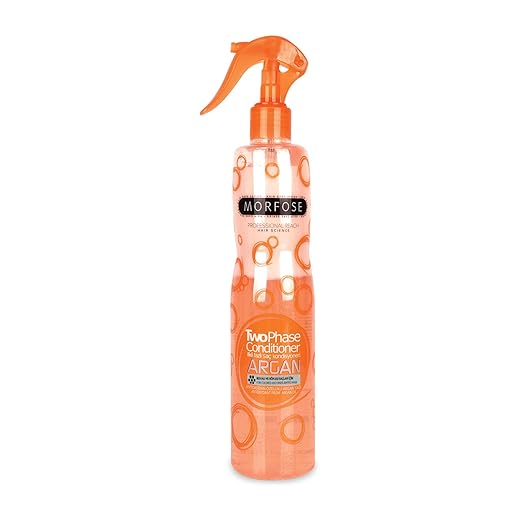 Morfose Argan 2-Phasen Conditioner Spray 400 ml – Haarpflegespuelung - Leave-In Haarpflege mit Arganoel & Vitamin E – Hitzeschutz & Feuchtigkeitspflege fuer gefaerbtes, trockenes & gestraehntes Haar