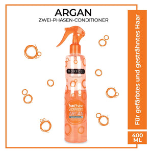 Morfose Argan 2-Phasen Conditioner Spray 400 ml – Haarpflegespuelung - Leave-In Haarpflege mit Arganoel & Vitamin E – Hitzeschutz & Feuchtigkeitspflege fuer gefaerbtes, trockenes & gestraehntes Haar