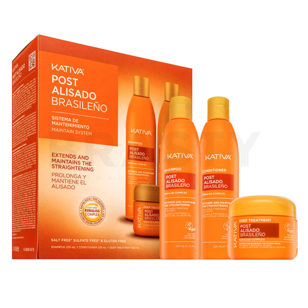 Kativa Post Brazilian Straightening Kit Set zur Haarglättung mit Keratin 2 x 225 ml + 150 ml