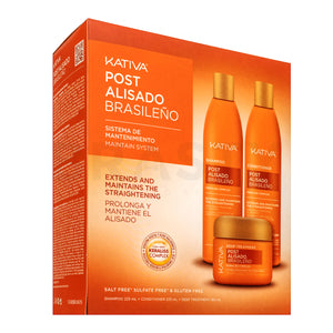 Kativa Post Brazilian Straightening Kit Set zur Haarglättung mit Keratin 2 x 225 ml + 150 ml