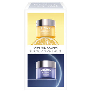 Alcina Geschenkset Vitaminpower Skin - Vitamin C Tagescreme 50ml + Retinol Nachtcreme 50ml + Tasche