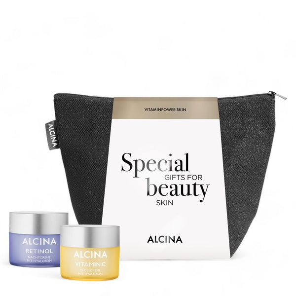 Alcina Geschenkset Vitaminpower Skin - Vitamin C Tagescreme 50ml + Retinol Nachtcreme 50ml + Tasche