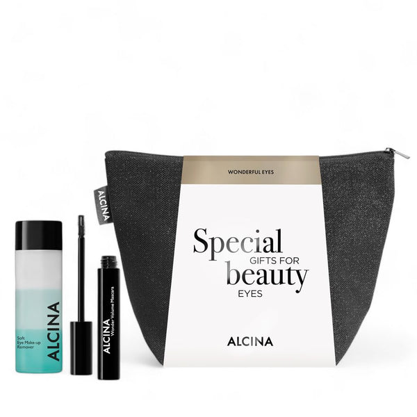 Alcina Geschenkset Wonderful Eyes - Wonder Volume Mascara 8ml + Soft Eye Makeup Remover 100ml + Tasche