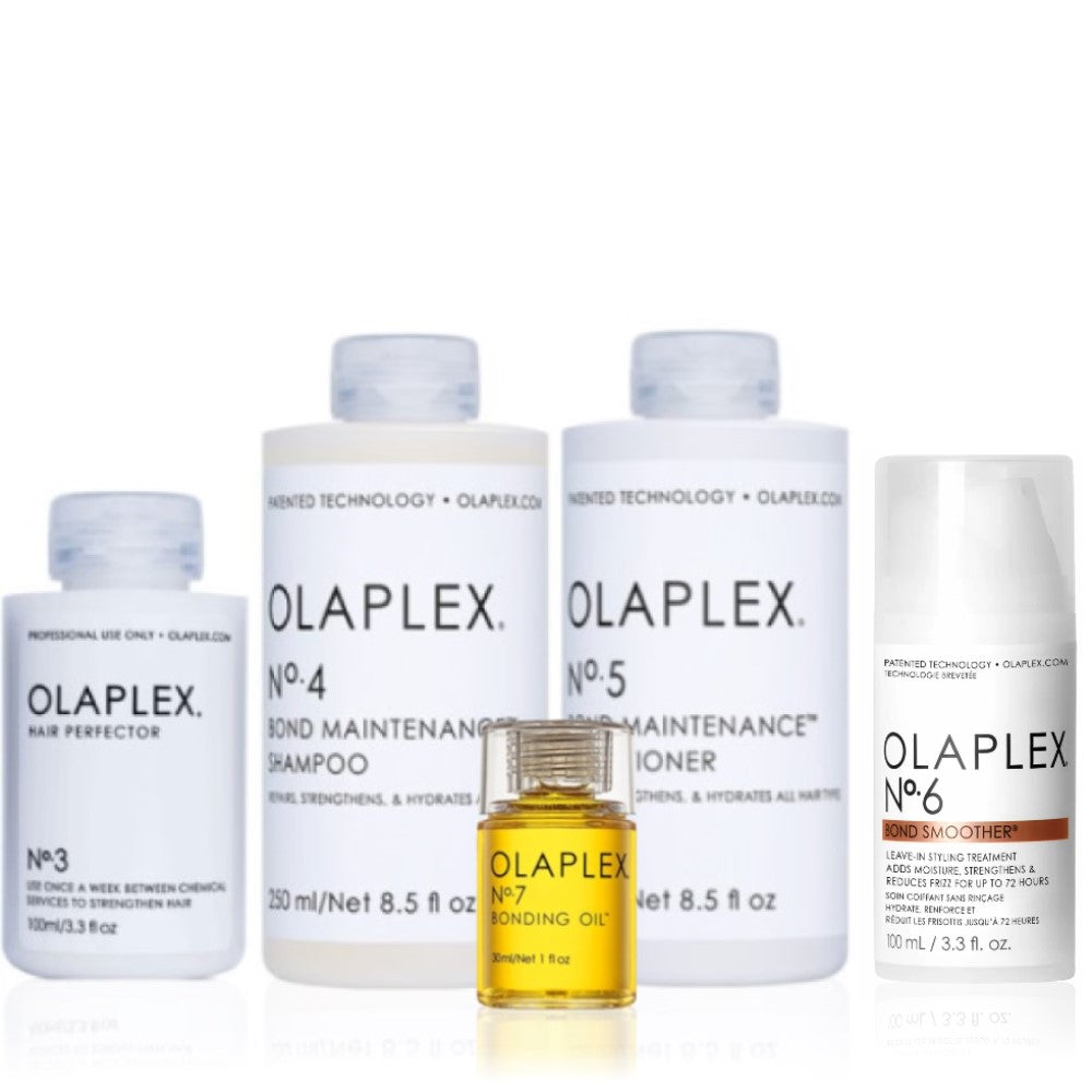 Olaplex Set - Hair Perfector No. 3 + Shampoo No. 4 + Conditioner No. 5 + Bond Smoother No. 6 + Bonding Oil No.7