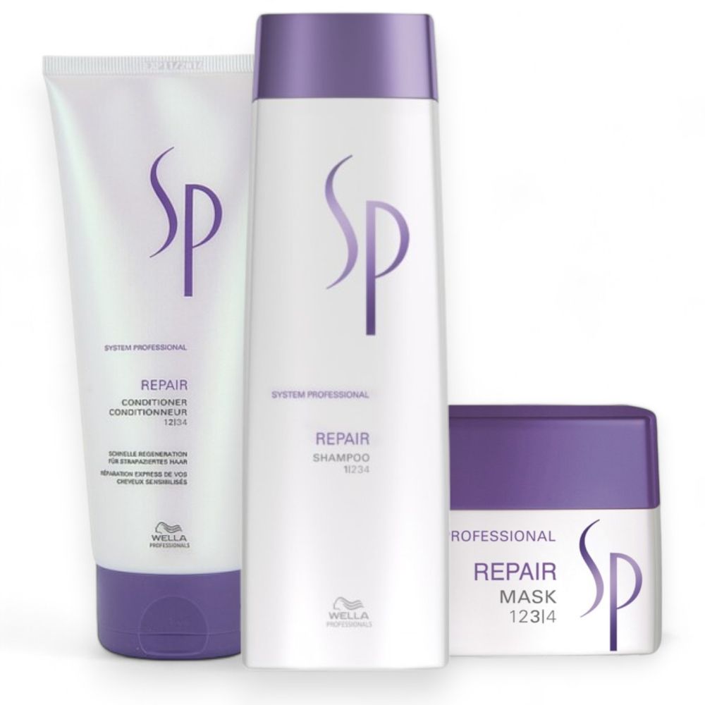 Wella SP System Professional Repair Set - Shampoo 250 ml + Conditioner 200 ml + Mask 200 ml + Kosmetikbeutel gratis